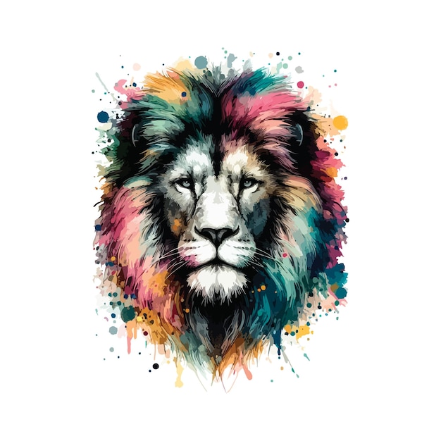 Vector digital art of lion head in watercolor style illustation