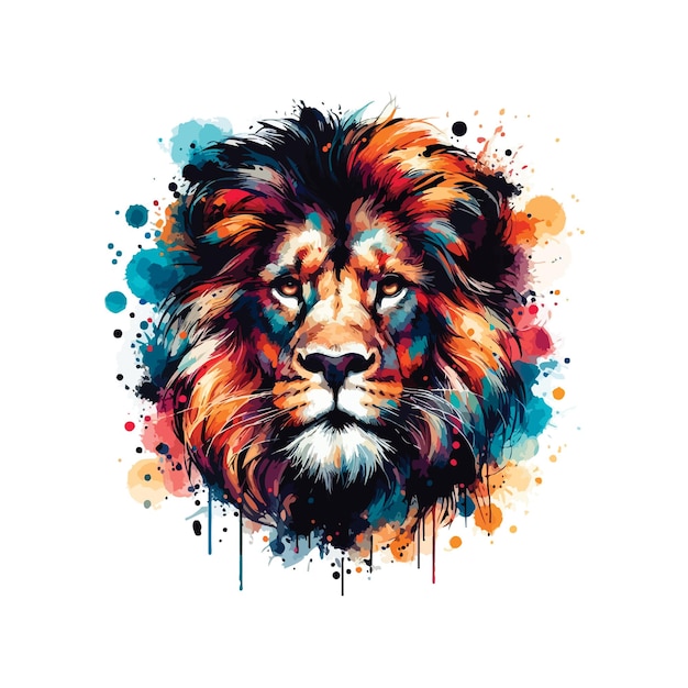 Vector digital art of lion head in watercolor style illustation