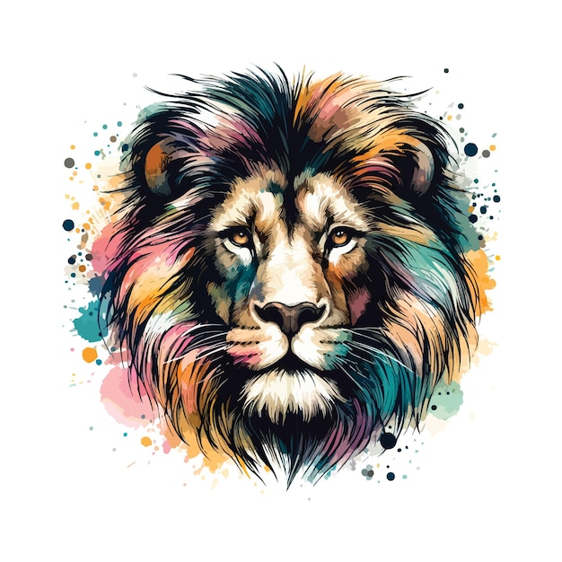 Digital art of Lion head in watercolor style Illustation