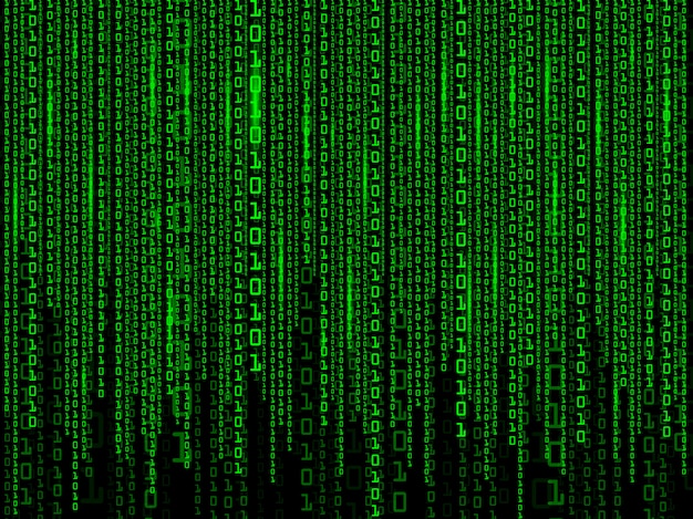 Digital background of green matrix. Binary computer code.