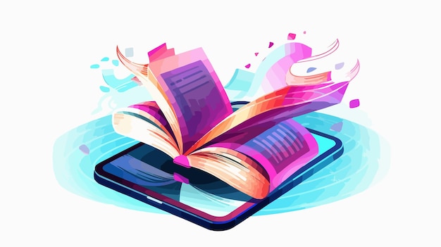 Digital Book Concept Illustration with Book Icon Emerging from Smartphone Screen