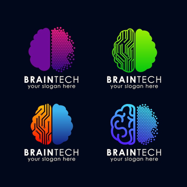 digital brain logo template