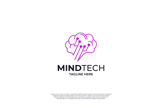 Vector digital brain tech logo design with circuit concept