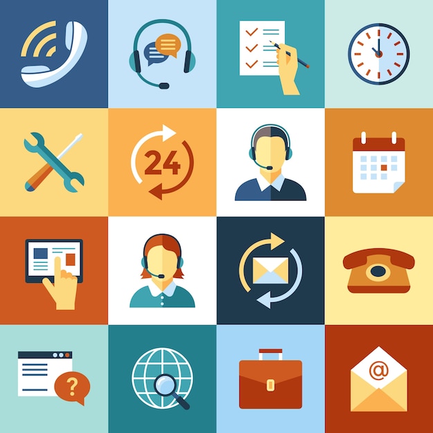 Digital call center and customer support icons collection