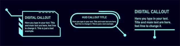Digital callouts, titles frame text, HUD. Set of templates, modern banners, presentation isolated.