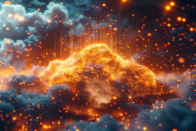 Digital Cloud computing big data online service leakage concept 3D Render Stars of a planet