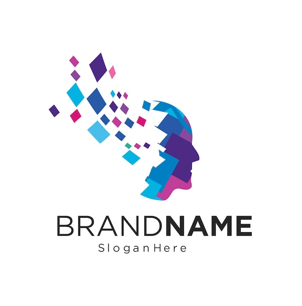 Digital Colorful Pixel Head Logo Creative Mind Stock inspiration