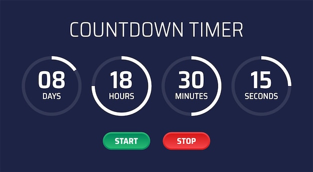 Digital countdown timer vector template.