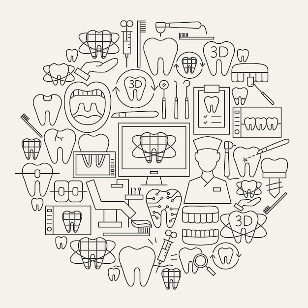 Digital Dentistry Line Icons Circle