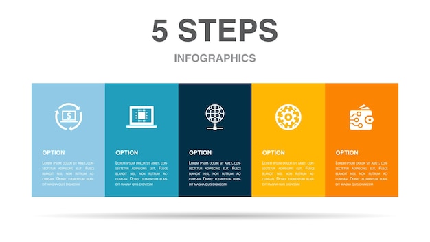 Digital economy computing technology worldwide network information technology digital wallet icons Infographic design layout template Creative presentation concept with 5 steps