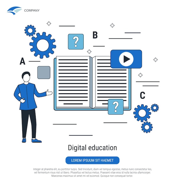 Digital education online learning flat design style vector concept illustration