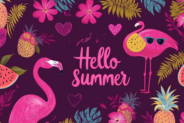 Vector digital flamingo illustration seamless pattern