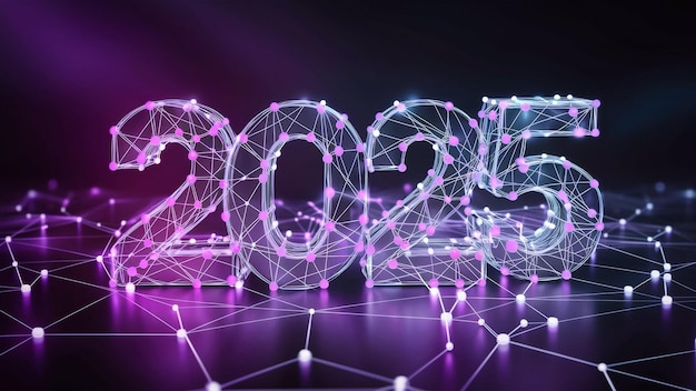 Digital futuristicstyle image featuring the number 2025 prominently displayed in a 3D layout