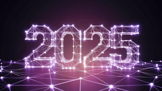 Digital futuristicstyle image featuring the number 2025 prominently displayed in a 3D layout