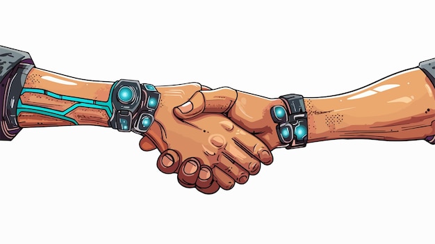 Vector digital handshake cartoon vector illustration