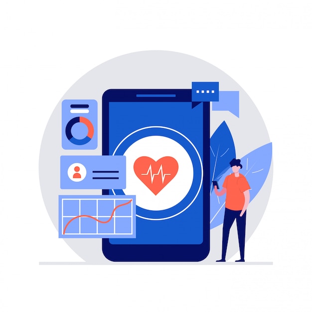 Digital health  illustration concept with characters. Modern  style for landing page, mobile app, poster, flyer, template, web banner, infographics, hero images