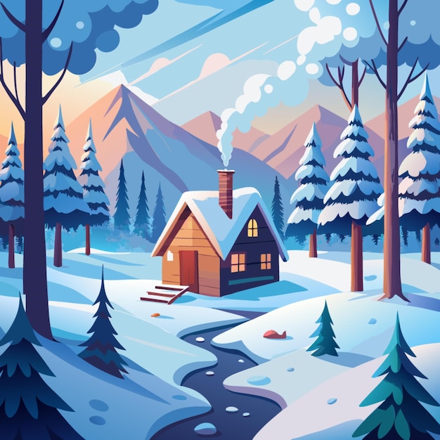 Vector a digital illustration of a cabin in the woods