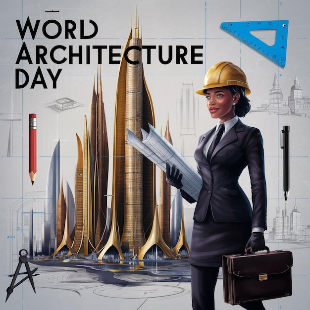 Vector digital illustration celebrating world architecture day