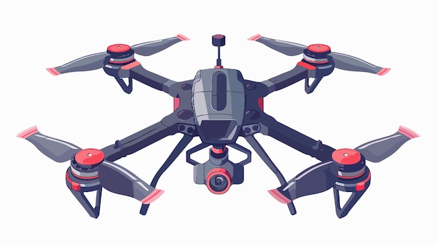 a digital illustration of a drone with a red and black and blue design