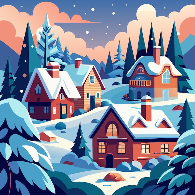 a digital illustration of a house in the snow