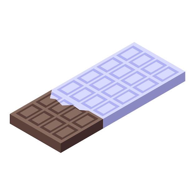 Digital illustration of an isometric view of a chocolate bar with some pieces broken off