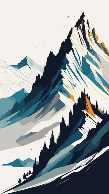 Vector a digital illustration of a mountain range cartoon artwork vector