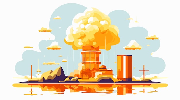 a digital illustration of a nuclear plant and the words  smoke