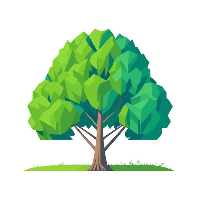 Vector digital illustration of a tree with green simple trianglesflat style vector