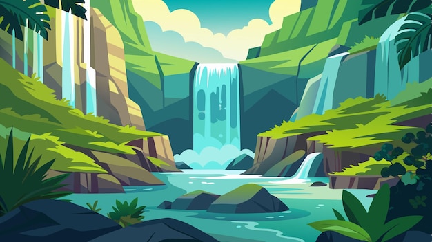 Vector a digital illustration of a waterfall and a waterfall