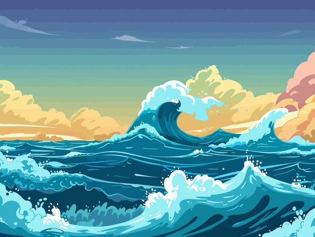 a digital illustration of a wave with a star in the background