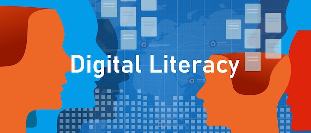 Vector digital literacy people understanding learning technology digital era education