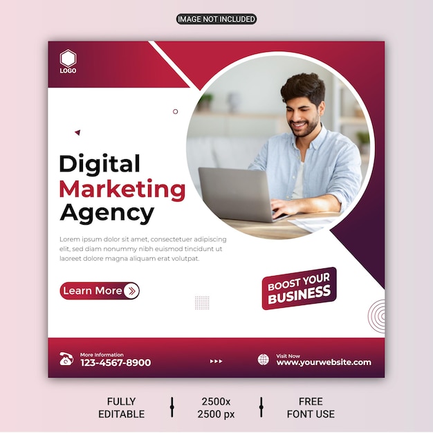 Digital marketing agency and corporate social media post or square banner template design