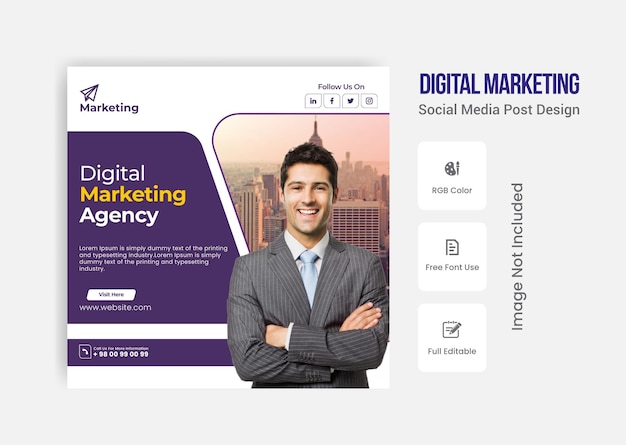 Digital marketing agency and corporate social media post template or cover design