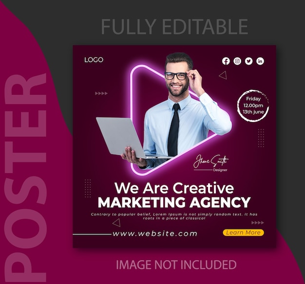 Digital marketing agency and corporate social media post template premium vector