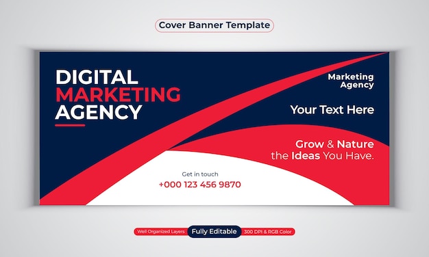 Digital marketing agency facebook cover banner design modern  vector template