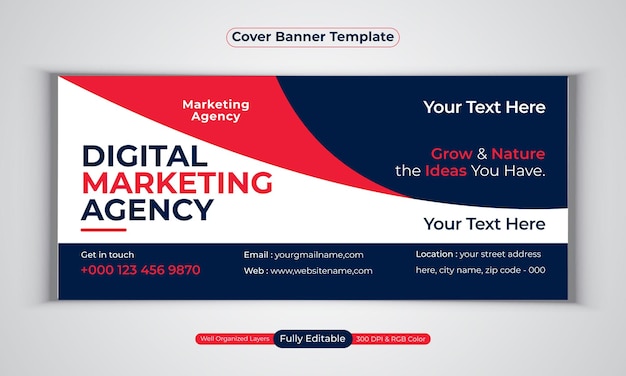 Digital marketing agency facebook cover banner design modern  vector template