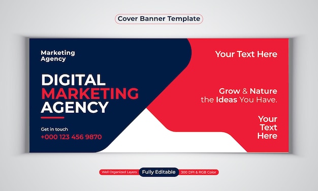 Digital marketing agency facebook cover banner design modern  vector template