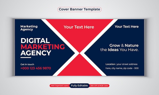 Digital marketing agency facebook cover banner design modern  vector template