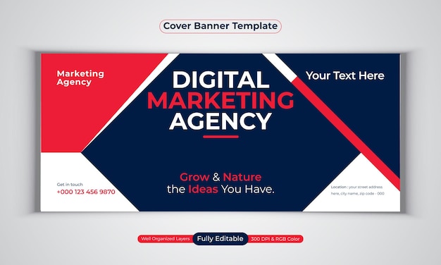 Digital marketing agency facebook cover banner design modern  vector template