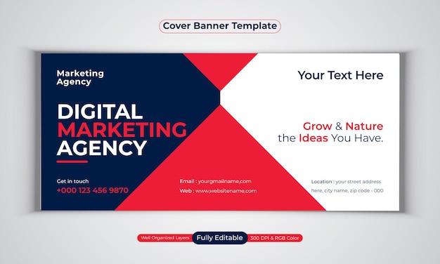 Digital marketing agency facebook cover banner design modern  vector template