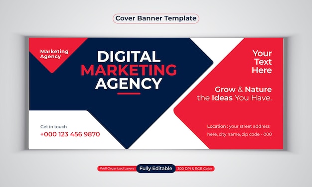 Digital marketing agency facebook cover banner design modern  vector template