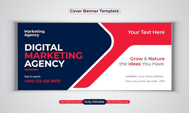 Digital marketing agency facebook cover banner design modern  vector template