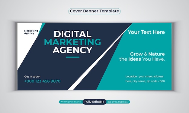 Digital marketing agency facebook cover banner design modern  vector template