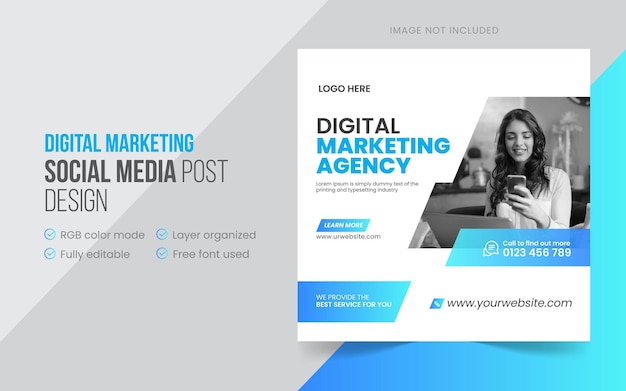 Digital marketing agency social media post or square promo web banner design premium vector