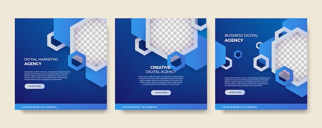 Digital marketing agency social media post template design Modern blue corporate banner poster flyer with abstract geometric background Online or web business promotion banner with company logo