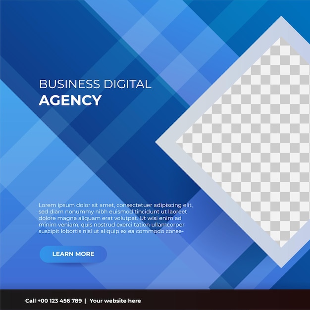 Digital marketing agency social media post template design Modern blue corporate banner poster flyer with abstract geometric background Online or web business promotion banner with company logo