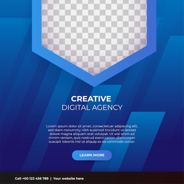 Digital marketing agency social media post template design Modern blue corporate banner poster flyer with abstract geometric background Online or web business promotion banner with company logo