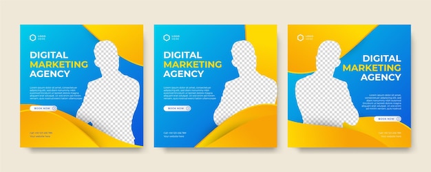 Digital marketing agency social media post template design Modern blue corporate banner poster flyer with abstract geometric background Online or web business promotion banner with company logo