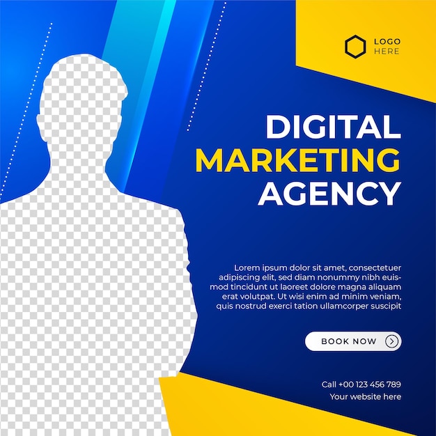 Digital marketing agency social media post template design Modern blue corporate banner poster flyer with abstract geometric background Online or web business promotion banner with company logo