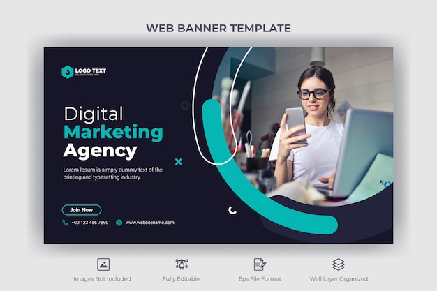 Digital marketing agency web banner and youtube thumbnail template